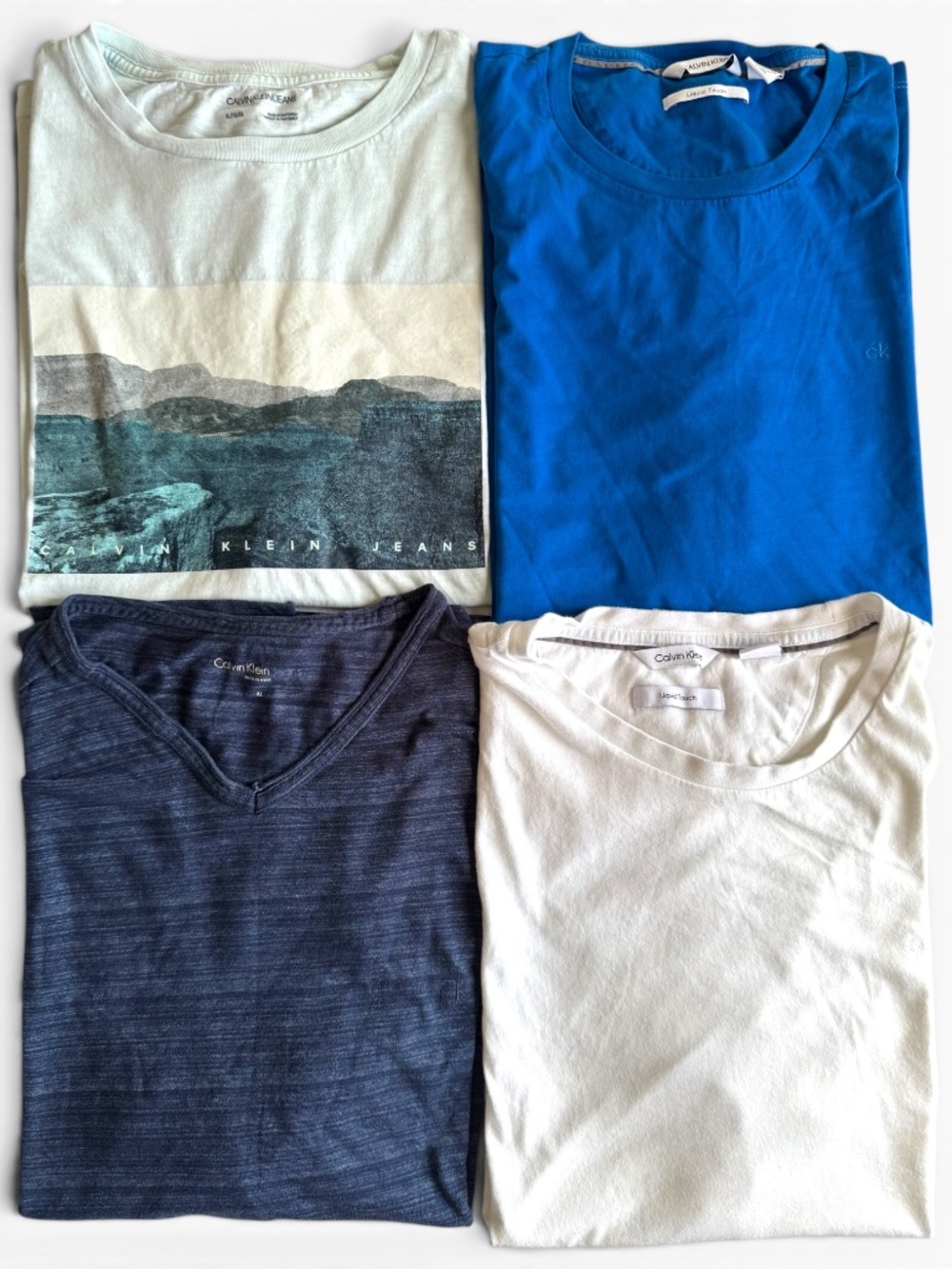 CALVIN KLEIN Set of 4 T-Shirts Liquid Touch & Jeans Crew V-Neck Cotton XL